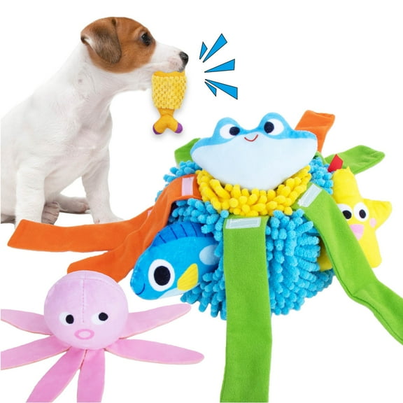 beetoy Dog Interactive Puzzle Toys 6 Pcs, Snuffle Ball Encourage Natural Foraging Skills Dog Octopus Toy, Slow Food Toy, Cloth Strip with Hidden Food Dog Puzzle Toys for Large Medium Small Dogs