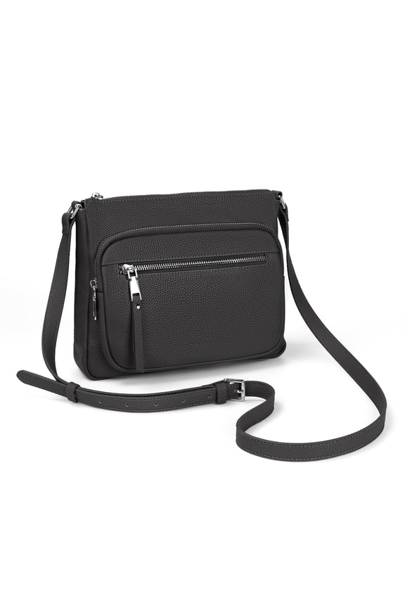 Genuine Leather Crossbody Bags for Women, Black Leather Purse with Built in Wallet, RFID Blocking Womens Handbag Shoulder Bag with Multi Zipper Pockets A101