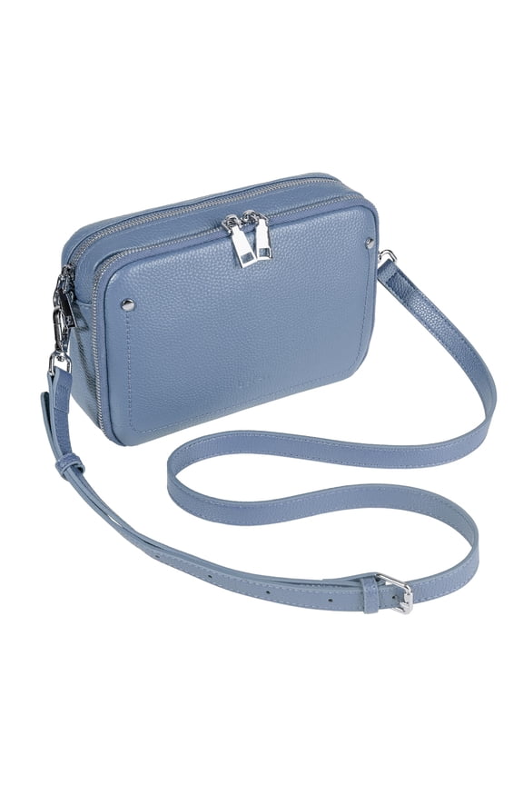 Genuine Leather Crossbody Bags for Women, Purses with Built in RFID Wallet Woman Camera Shoulder Bag Handbags Anti Theft Cross Over body Purses with Adjustable Strap, Grey Blue A101