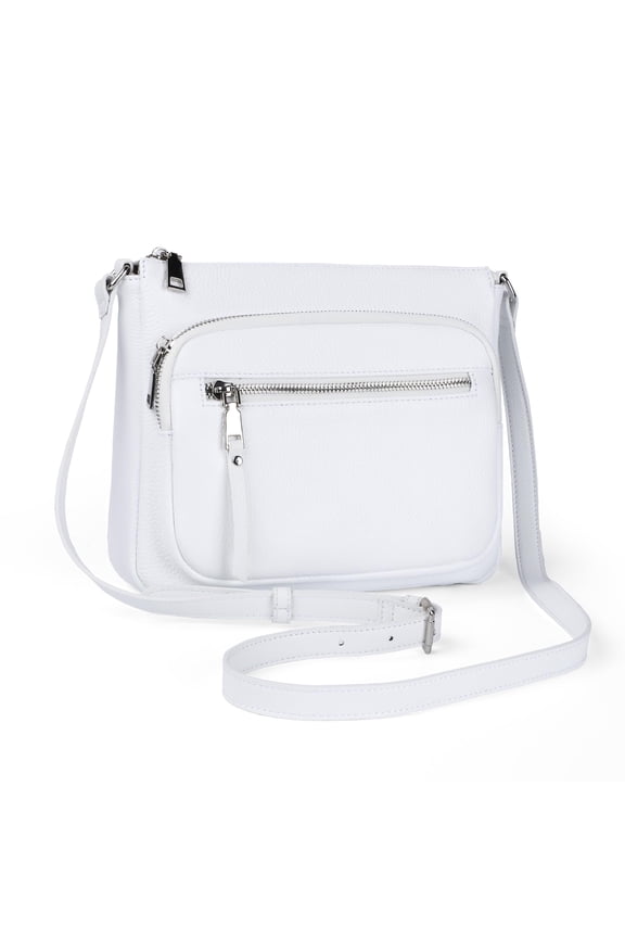 Genuine Leather Crossbody Bags for Women, White Leather Purse with Built in Wallet, RFID Blocking Womens Handbag Shoulder Bag with Multi Zipper Pockets A101