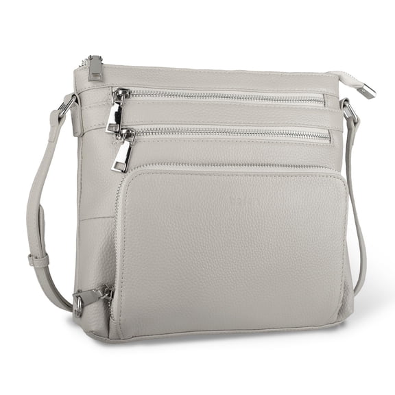 befen Genuine Leather Crossbody Purse for Women, Womens Anti-Theft Crossbody Shoulder Bag Handbags with Built in RFID Wallet Beige Grey Y101