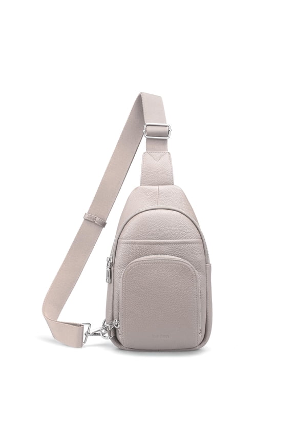 Genuine Leather Small Crossbody Sling Bag for Women Anti-Theft Crossbody Chest Bags Purse with Built in RFID Wallet for Travel Beige Grey A101