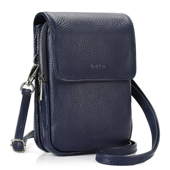 befen Small Genuine Leather Crossbody Bag Woman Cell Phone Crossbody Wallet Purses with Adjustable Shoulder Strap Navy Blue Y101