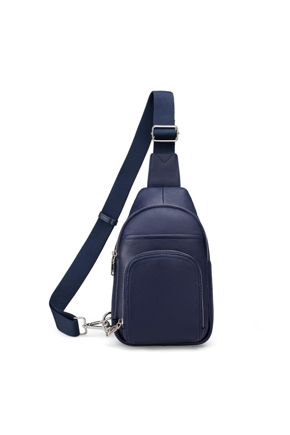Soft Real Leather Small Crossbody Sling Bags for Women Anti-Theft Crossbody Waist Bag Handbags Purse with Built in RFID Wallet Navy Blue A101