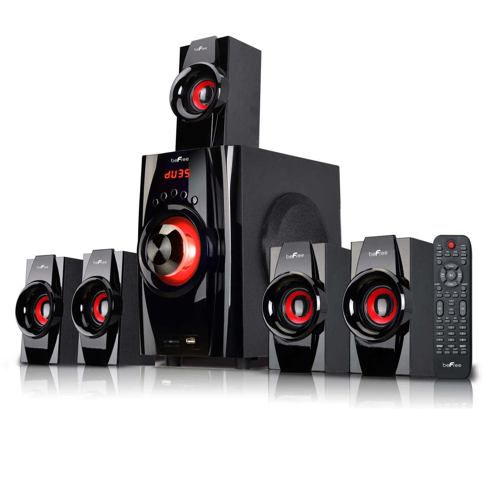 befree sound 5.1 channel surround sound bluetooth speaker system- red - image 1 of 1