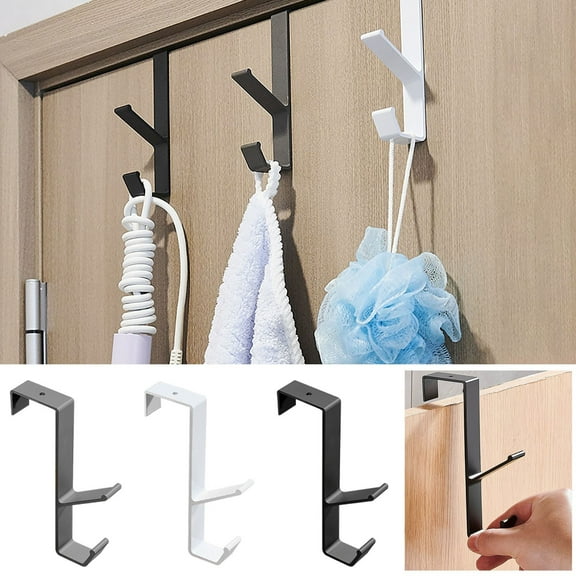 behind The Door Hanger and Storage Rack, over The Door Hook Organizer, No Punching Installation, Wall Mounted for Storing Clothes Hats and Keys, for Kitchen Cabinet and Closet Door, Black, by FAJHHA