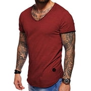behype. Mens Basic V-Neck Casual Fashion Hipster T-Shirt Muscle Longline Tee Casual Premium Top D-1702 -Large, Red