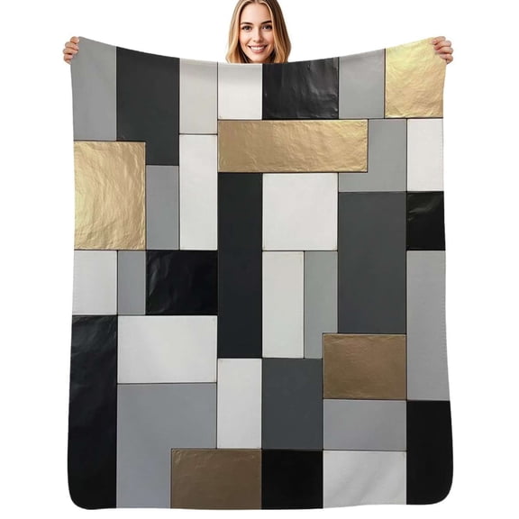beige and black and golden squares Flannel Blankets Soft Warm Throw Blanket Autumn Camping Bedroom Aesthetic Bedspread