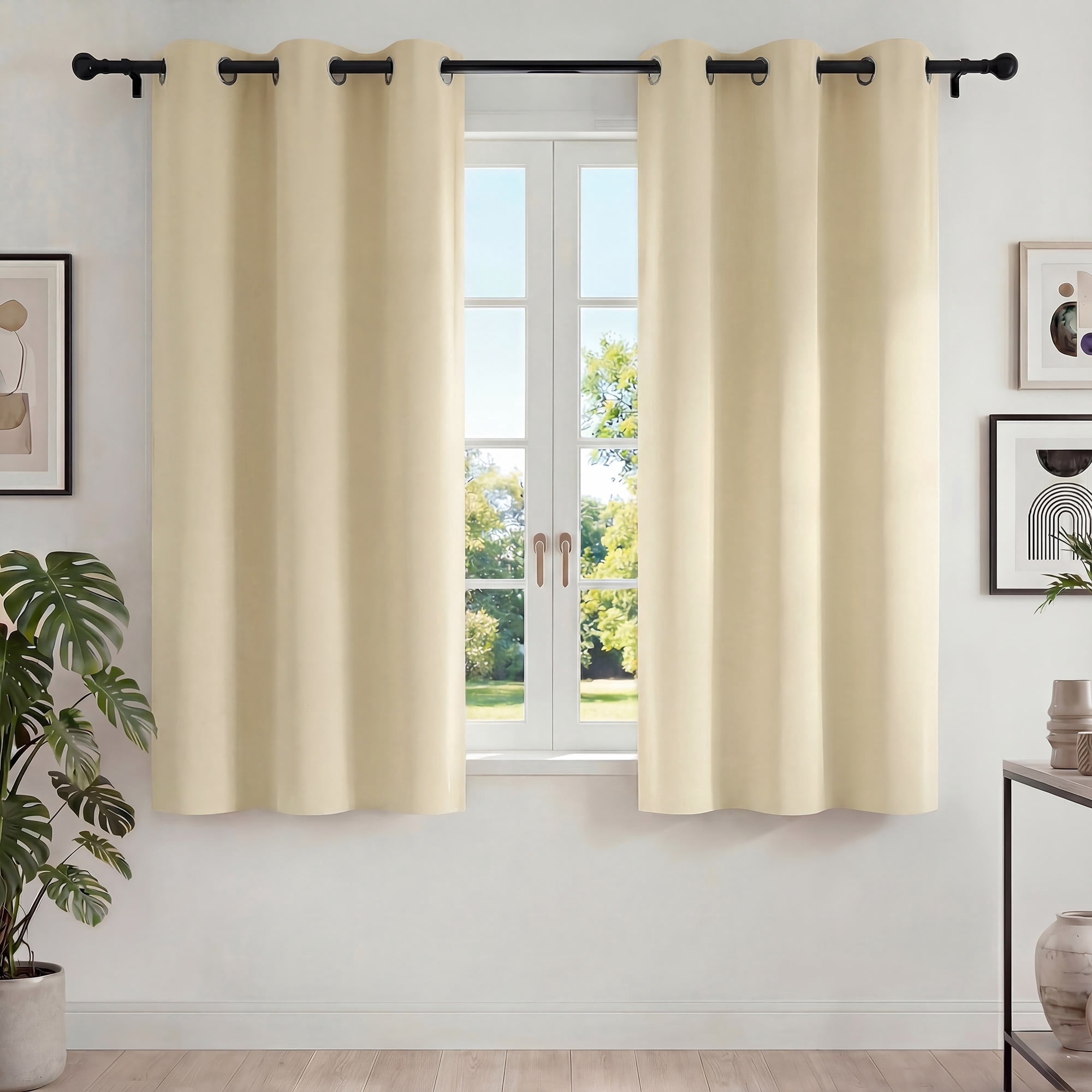 Blackout Curtains for Bedroom, Thermal Insulated Blackout Curtain 2 Panels 42x63 inch, Black Drapes with Grommets, Noise Reducing Energy Saving & Wrinkle-Free Drapes for Living Room, Beige