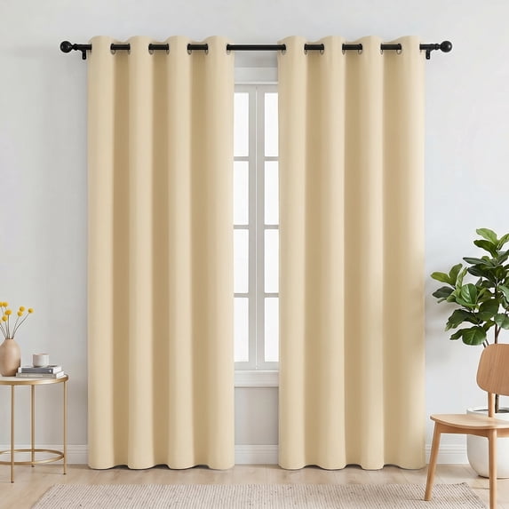 Beige Blackout Curtains, 52 x 84 inch Drapes Set of 2 Panels, Thermal Insulated Room Darkening Curtains for Bedroom Living Room, Privacy Protection&Noise Reduce