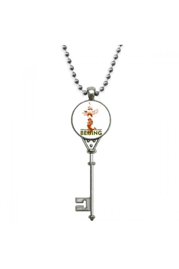 beijing china ornamental column pendant vintage necklsilver key jewelry