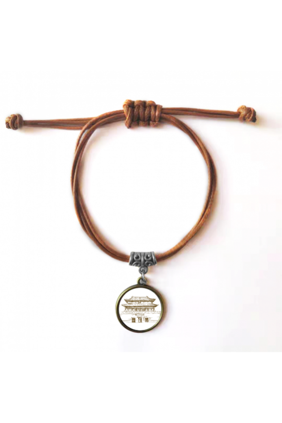 beijing city landmark sketch bracelet leather hide wristband brown jewelry