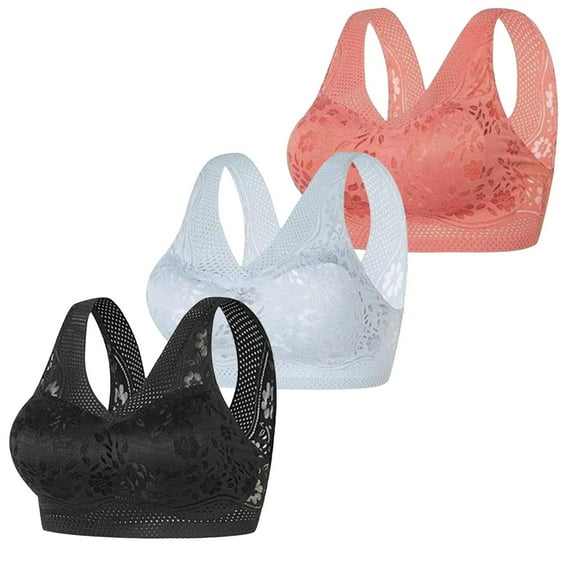beishanbush Clothing 2025 Bra Under $10 Pack of 3 Women's Bra Without Underwire Comfort Sports Bra Padded Lace Bra Soft Stretch Bustier Medium Hold Non Wired Sleep Bra Classic Top for Everyday