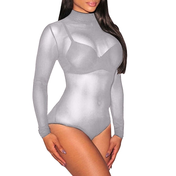 beishanbush Clothing 2026 Underwear Under $5 Mesh O Neck Leotard Bodysuit Sheer Underwear Women Nightwear Sleepwear Piece One Sheer Mini Skirt Underwear