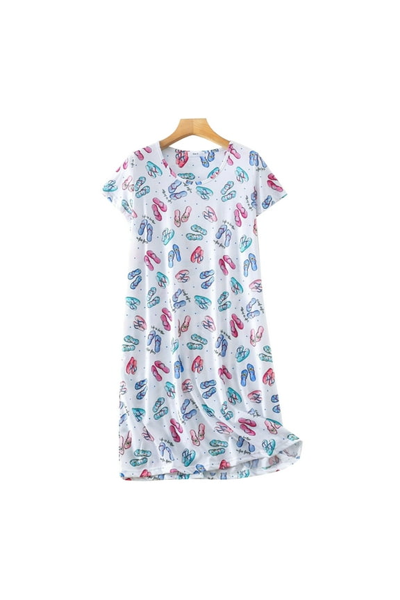 beishanbush Christmas Clearance Nightgowns for Women Cotton Sleep Shirts Womens Short Sleeves Print Night Shirts Soft Sleepwear