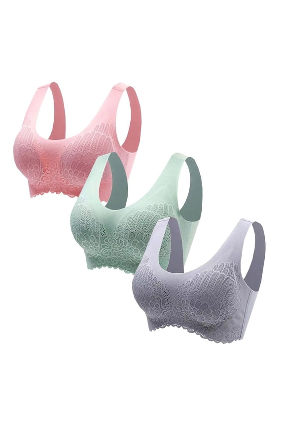 2025 Bra Under $10 Pack of 3 Women's Bra Without Underwire Push Up Seamless Comfort Sports Bra Padded Lace Bra Soft Seamless Stretch Bustier Medium Hold Non Wired Sleep Bra