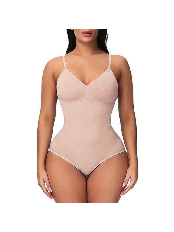 Clothing 2025 Shapers Under $5 Shapewear Bodysuit Thong for Women Tummy Control Thong Body Shaper Slimming Bodysuit with Built In Bra Deep V
