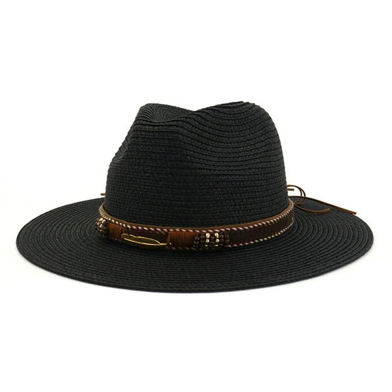 beishanbush Baseball Caps Men Women Retro Western Cowboy Riding Hat Leather Belt Wide Cap Hat Black