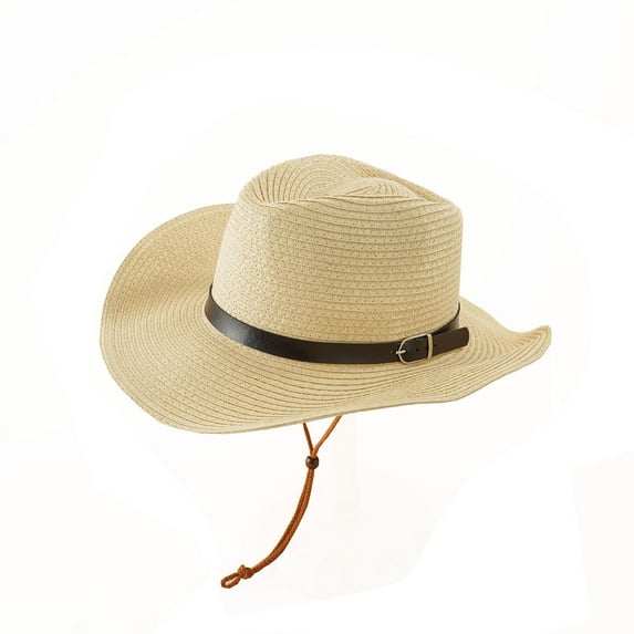 beishanbush Baseball Caps Solid Color Black Leather Belt Decorated Holiday Cowboy Sunhat Beige