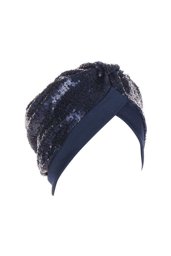 Baseball Caps Women Turban Hatbow Sequins Hair Bonnet Head Scarf Wrap Cover Navy