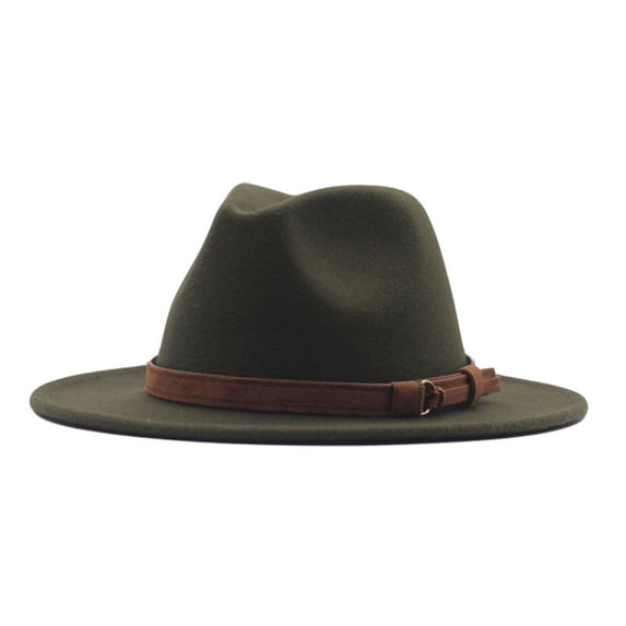 beishanbush Baseball Caps Womens Classic Wide Floppy Panama Hat Belt Buckle Wool Fedora Hat Army Green