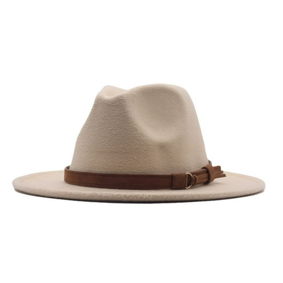 beishanbush Baseball Caps Womens Classic Wide Floppy Panama Hat Belt Buckle Wool Fedora Hat Beige