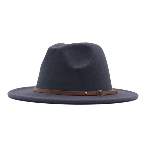 beishanbush Clothing 2025 Baseball Caps Womens Classic Wide Floppy Panama Hat Belt Buckle Wool Fedora Hat Dark Gray