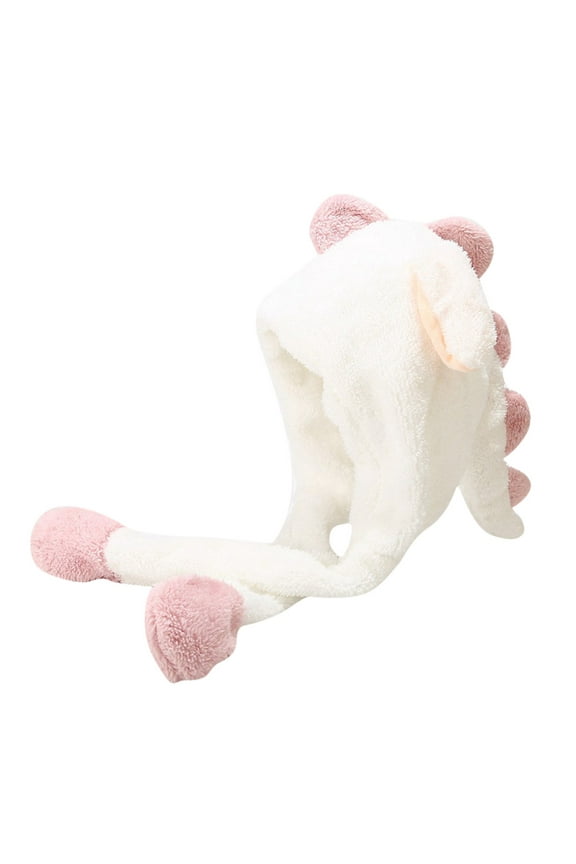 Berets Animal Dinosaur Hat with Plush Moving Ears Jumping Up Beating Funny Cap for Women Girl Dress Up Christmas Party Holiday Hat White
