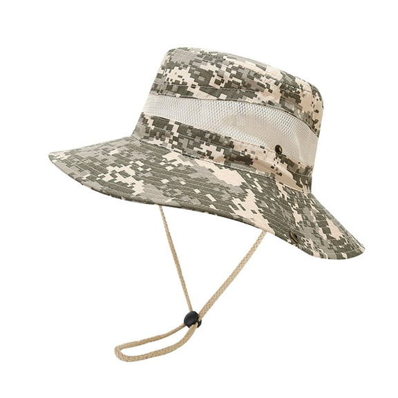 beishanbush Bucket Hats Camouflage Breathable Wide Brim Boonie Hat Outdoor Mesh Cap for Travel Fishing Khaki