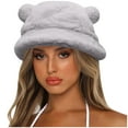 thumbnail image 1 of beishanbush Clothing 2025 Bucket Hats Cute Bear Ear Basin Hat Winter Thick Warm Hat Bucket Cap for Women Men Grey, 1 of 4