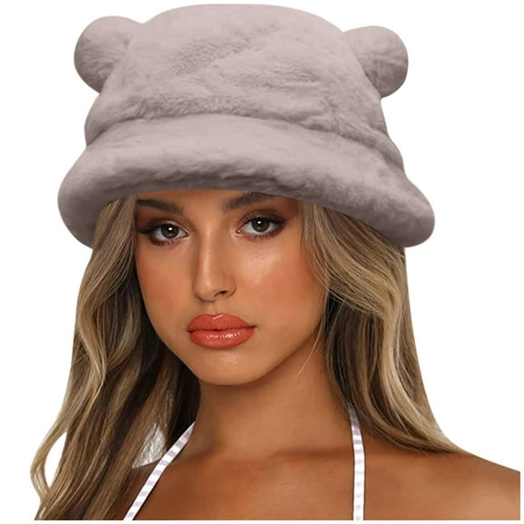 beishanbush Clothing 2025 Bucket Hats Cute Bear Ear Basin Hat Winter Thick Warm Hat Bucket Cap for Women Men Khaki