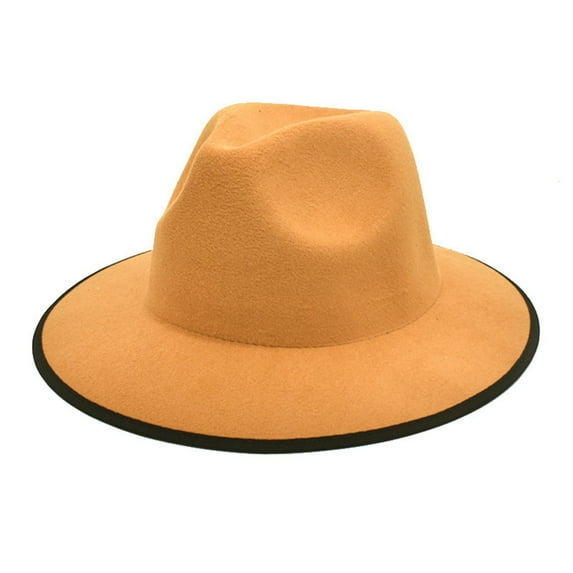 beishanbush Bucket Hats Woolen Top Hat Two Color Edging Hat Womens Flat Brimmed Jazz Hat Mens European and American Popular Two Color Hats Khaki