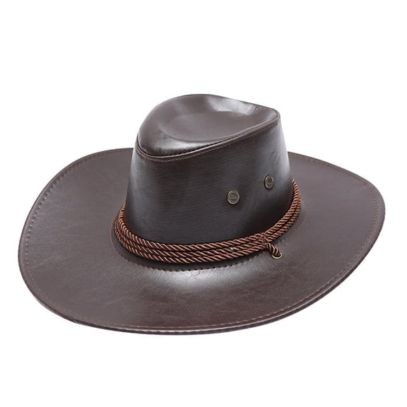 beishanbush Cowboy Adult Sun Protection Solid Fashion Western Cowboy Hat Leather Windproof Hat Coffee