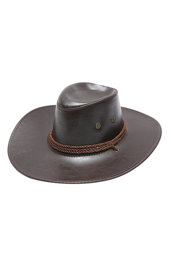 Cowboy Adult Sun Protection Solid Fashion Western Cowboy Hat Leather Windproof Hat Coffee