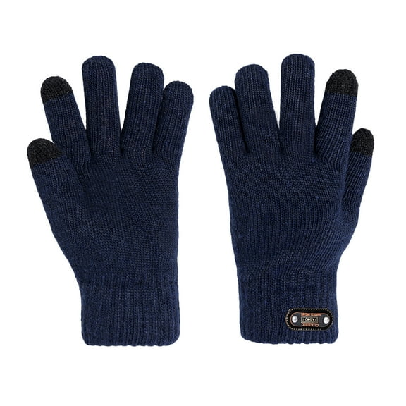 beishanbush Gloves Mittens Men's Gloves Winter Knitted Adult Five-finger Screen Thickening Warm Cycling Gloves Navy