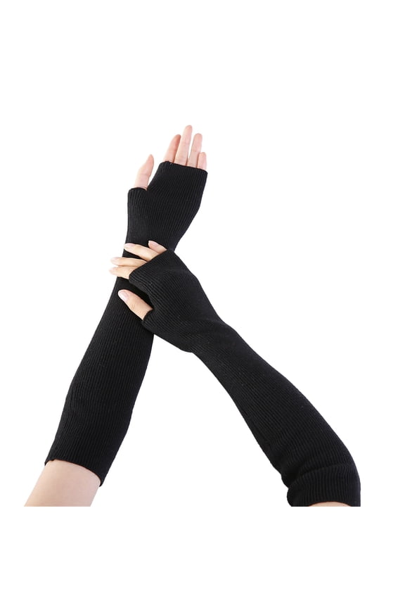Clothing 2025 Gloves Mittens Women Arm Warmer Solid Knitted Soft Long Fingerless Gloves Mitten Black