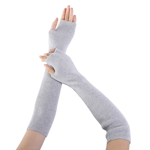 beishanbush Clothing 2025 Gloves Mittens Women Arm Warmer Solid Knitted Soft Long Fingerless Gloves Mitten Grey