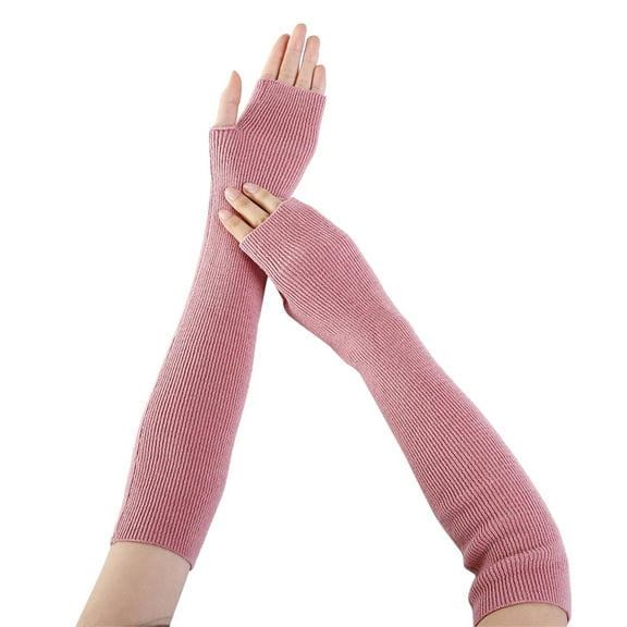 beishanbush Clothing 2025 Gloves Mittens Women Arm Warmer Solid Knitted Soft Long Fingerless Gloves Mitten Pink
