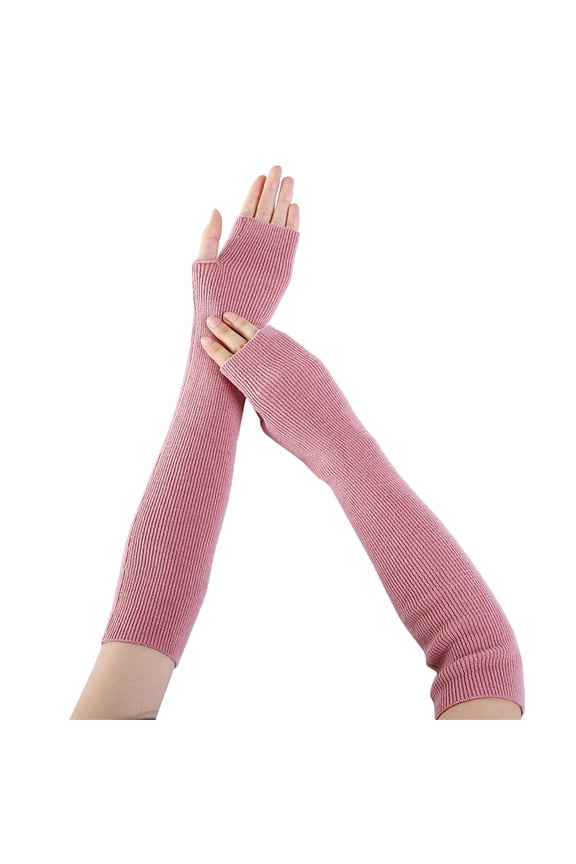 Clothing 2025 Gloves Mittens Women Arm Warmer Solid Knitted Soft Long Fingerless Gloves Mitten Pink