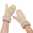 thumbnail image 1 of beishanbush Gloves Mittens Women Fashion Knitted Plush Twist Windproof Warm Thickened Fingered Plus Gloves Beige, 1 of 3