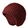 thumbnail image 1 of beishanbush Hats Winter Earflap Knitted Cap Men Warm Womens for Women Hat Knit Baseball Caps Wine, 1 of 1