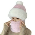 thumbnail image 1 of beishanbush Hats Women Windproof Scarf Hat Winter Warm Scarf Hat Set Soft Knitted Plush Hat Pink, 1 of 4