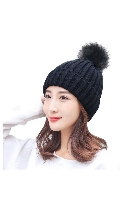 Hats Women Winter Hats Thick Cable Women Hat Warm Lined Knitted Soft Cap Black