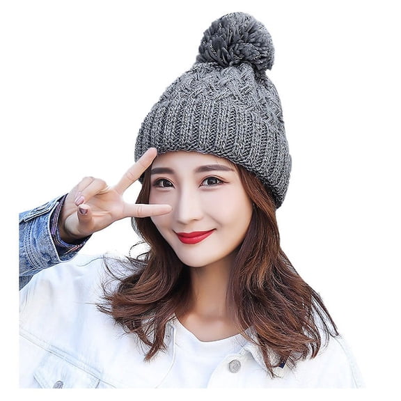 beishanbush Hats Women Winter Hats Thick Cable Women Hat Warm Lined Knitted Soft Cap Grey