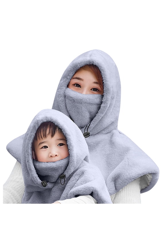 Hats Women's Warm Plush Headgear Cold-proof Face Protection Riding Outdoor Mask Bib Hat Grey