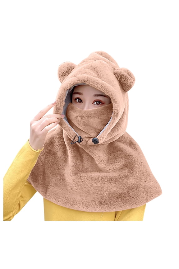 Hats Women's Warm Plush Headgear Cold-proof Face Protection Riding Outdoor Mask Bib Hat Khaki