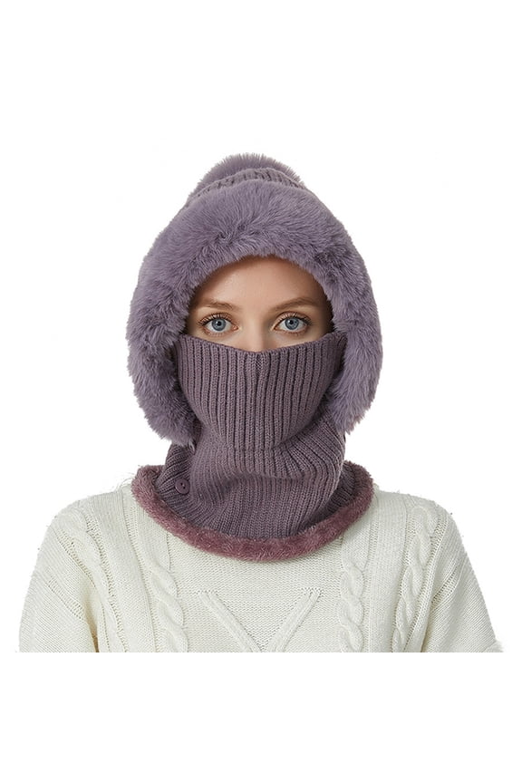 Hats Womens Hat Neck Kit Fashion Simple and Versatile Knit Hat Womens Warm Ear Protection Purple
