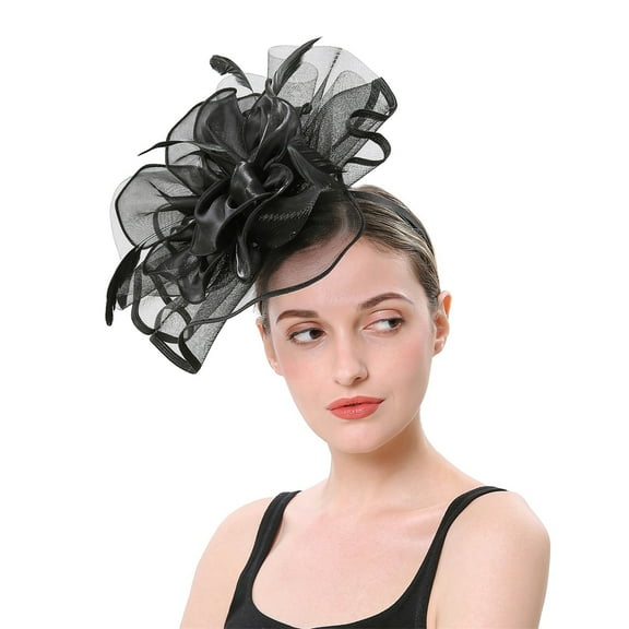 beishanbush Heardband Hats for Women Fascinators Womens Flower Hat for Tea Party Ball Wedding Double Use of Hair Clips and Hoops Black