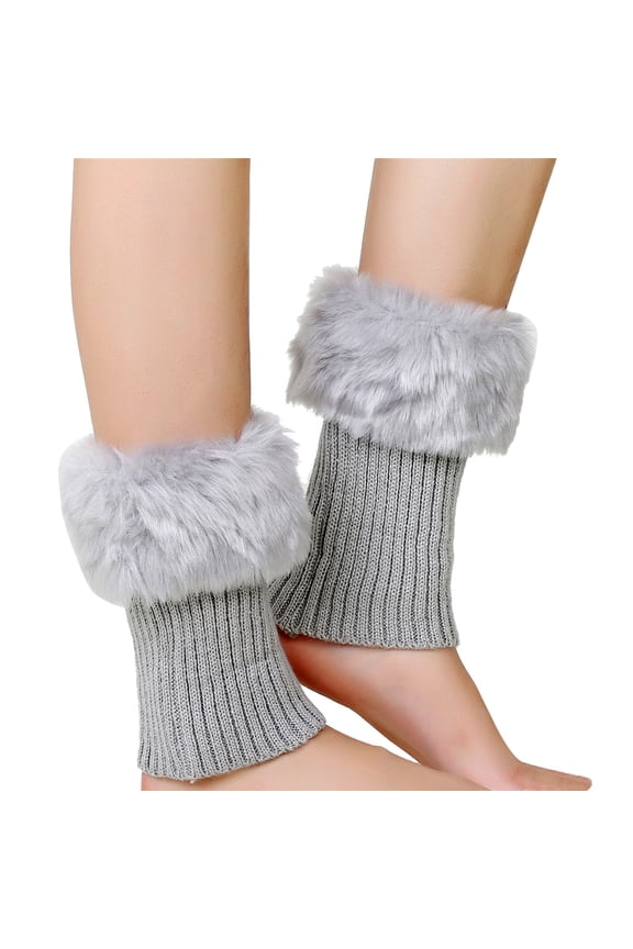 Leg Warmer Women Autumn and Winter Short Turned Wool Warm Socks Boots Cover Knitting Wool Leg Protector Grey