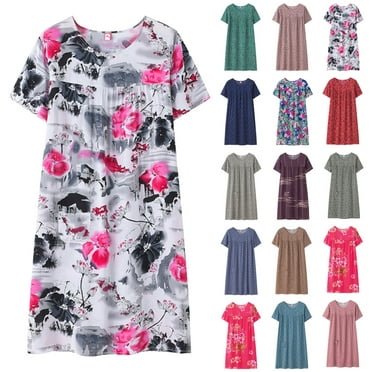 beishanbush Clearance Sales Nightgowns for Women Soft Cotton Sleep Shirts Short Sleeve Sleepwear